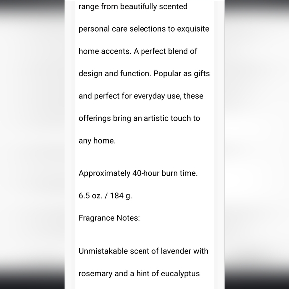 NWT very elegant Michel design works 6.5 oz soy candle lavender rosemary - Picture 7 of 8